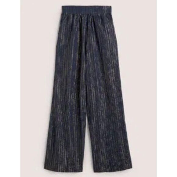 Boden Womens Pants UK 12 US 8 Navy Blue Pinstripe Metallic Trousers R0275 NWT - Picture 2 of 14